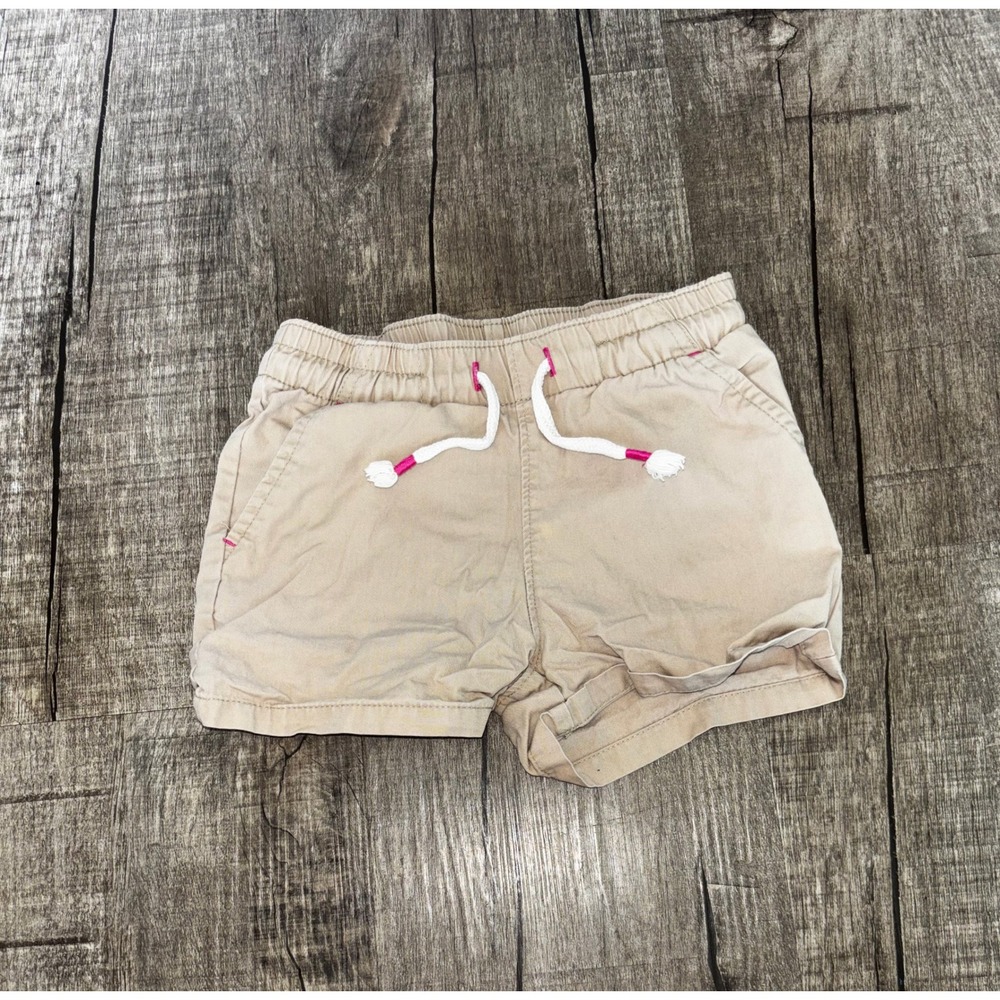 Cat & Jack Toddler Girls Tan Khaki Chino Shorts Pink Accents 18M
